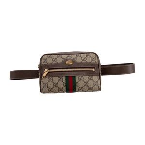 Gucci GG Supreme Belt Bag Small - Beige and Brown Belt Bag with Green-Red Stripe